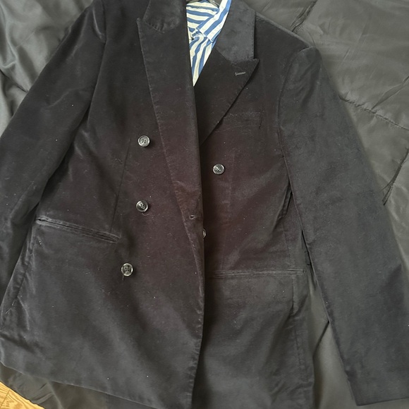Men's Black Double-Breasted Velvet Cotton Suit